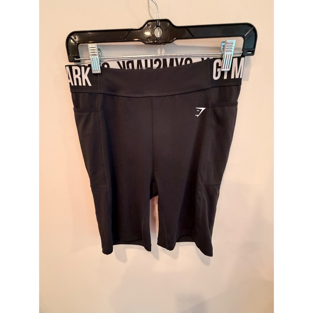 Gymshark Womens Black Biker Shorts Logo Waistband Side Pockets Large B1001-001